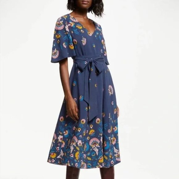 Boden Dresses & Skirts - Boden Emilie Midi Dress Dark Navy Blue with Floral Print, Flutter Sleeves-Size 6